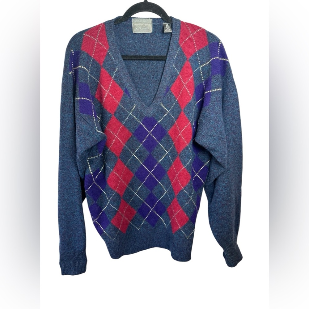Lord and Taylor Vintage Lambswool Argyle Long Sleeve‎ Sweater Preppy Golf SZ L